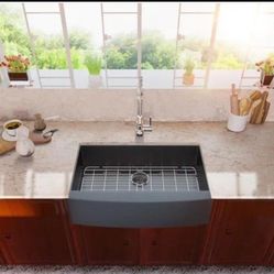 Lordear Gunmetal Black Stainless Steel Apron Front Sink With Accessories 27x19x10