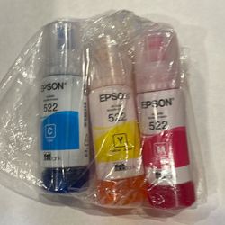 New- Epson EcoTank 522 color ink 3 pack refill bottles