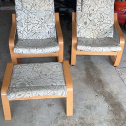 2 Armchairs & 1 Ottoman wooden IKEA 🪑 ($200)