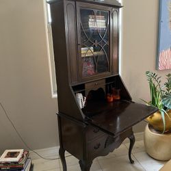 Vintage Walnut Secretary Bureau Writing Desk Shelf Hutch