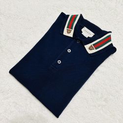 Gucci Polo Boy Shirt Embroidered Tiger Navy Size 10