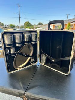 Vintage Original Trav-L-Bar by Ever-Wear Portable Cocktail Bar Set Houndstooth Case
