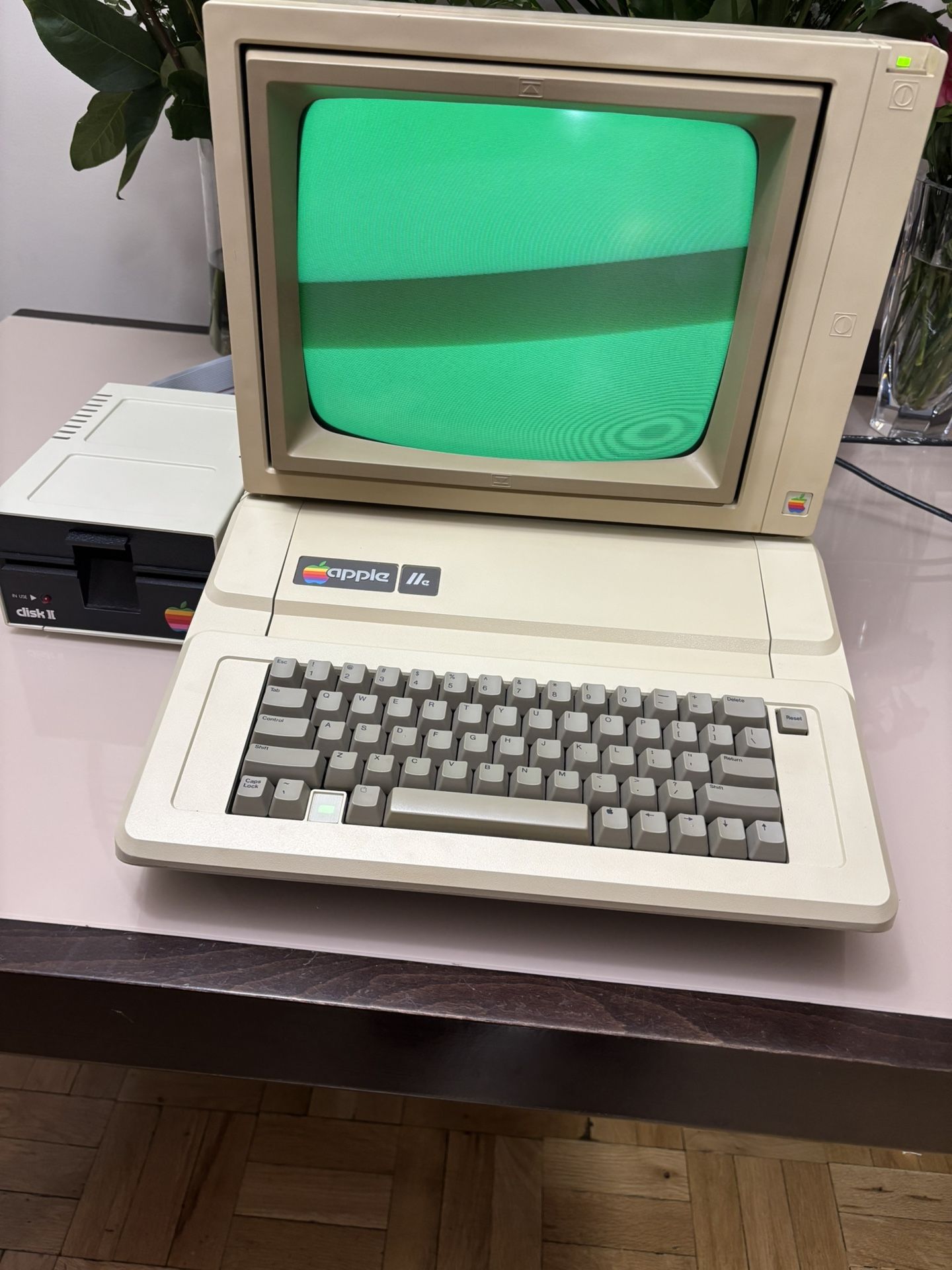Vintage Apple IIe Computer With Monitor And Floppy Drive