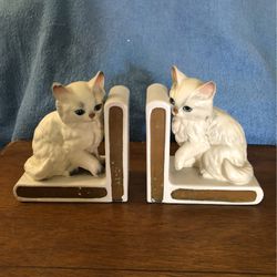 Vintage Lefton Ceramic White Persian Kitten Cat Bookends