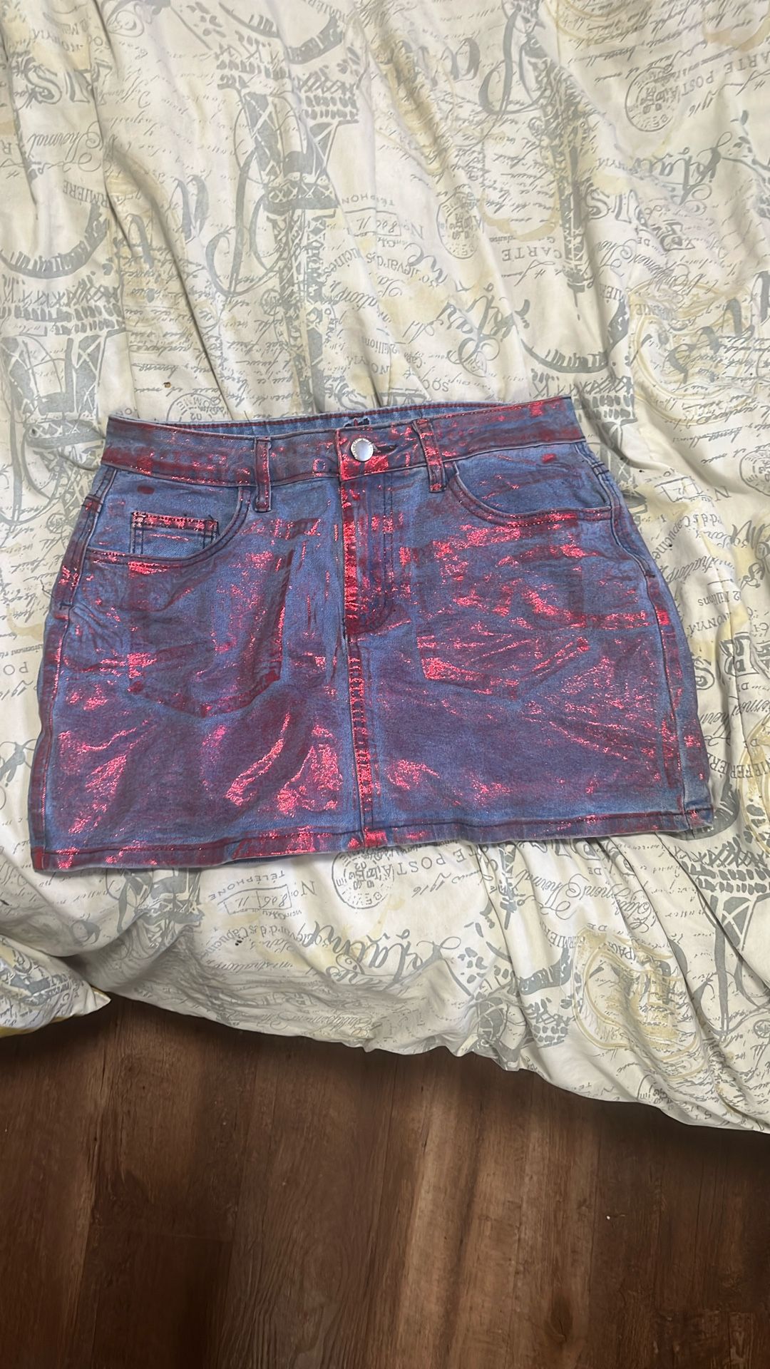 Red glitter jean skirt size medium