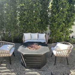 Modern 3-Piece Outdoor Patio Lounge Set – Wicker + Cushions 