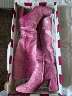 Circus by Sam Edelman pink crocodile print knee high boot