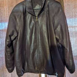 NWOT Preston And York Brown Leather Bomber Jacket Size Large
