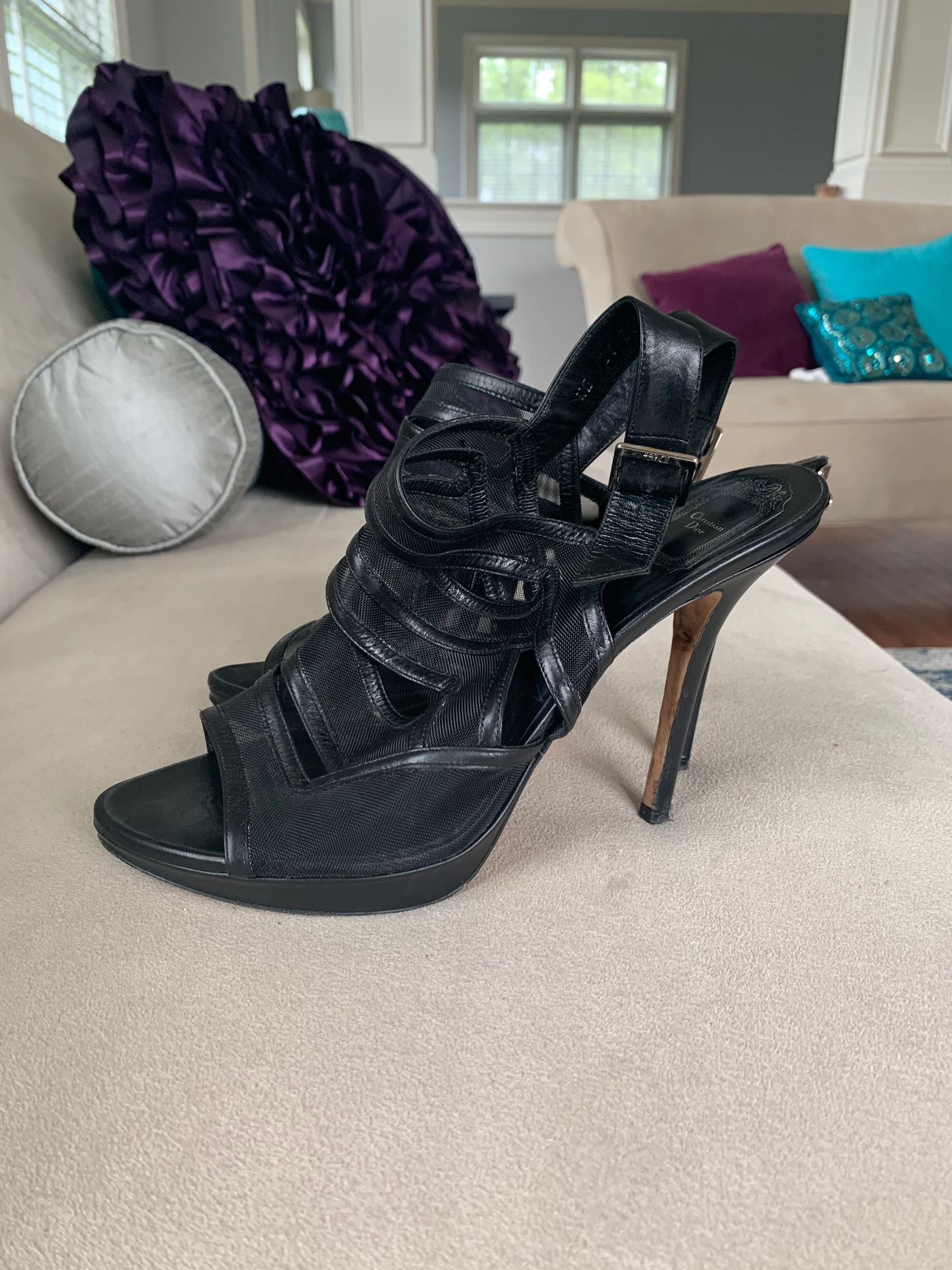 Christian Dior Mesh and Leather Ankle Heels