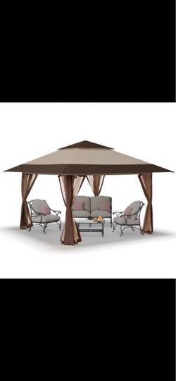 Crown Shade One Touch 150D Polyester Instant Gazebo Deluxe with Screen 13' x 13' Canopy with Screen