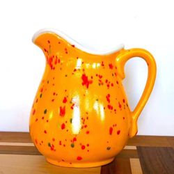 Vintage Speckled Orange Porcelain Water Flower Vase/Pitcher/Home Decor
