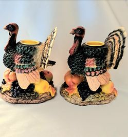 Vintage Thanksgiving turkey taper candle holders