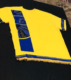 Custom handmade T-shirt with blue of blue w/ fringes