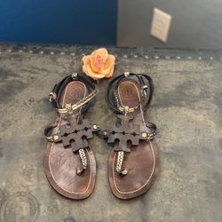 Tory Burch Phoebe Snake-Embossed Flat Sandals 