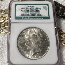 1923 Morgan Dollar BINION #336 Of 978 MS63 Prestige Set 