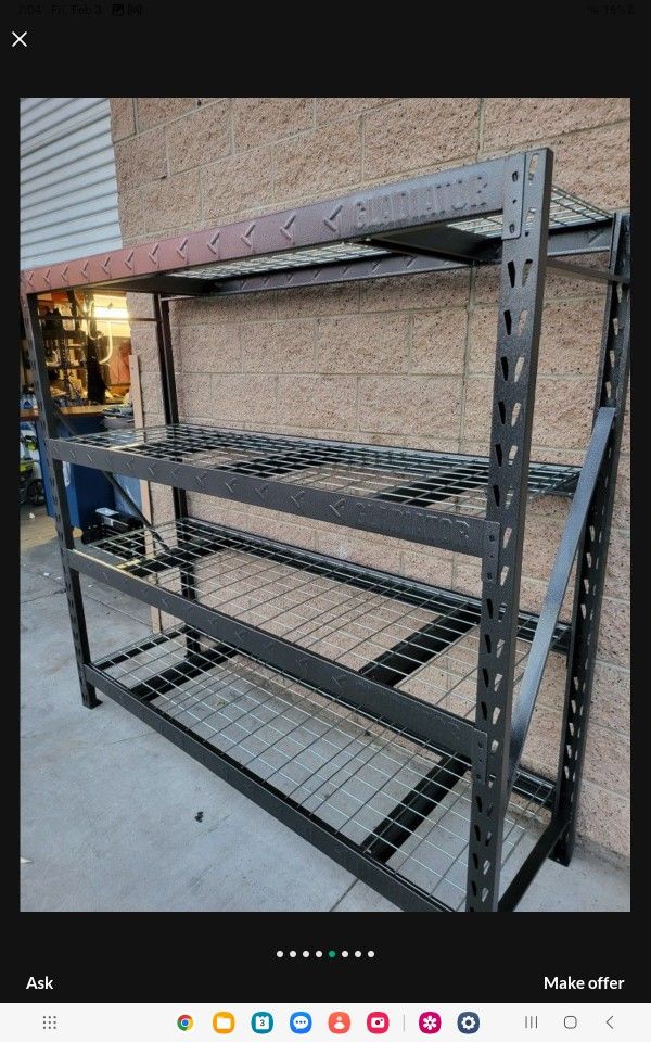 GLADIATOR 4-TIER WELDED STEEL GARAGE STORAGE SHELVING UTILITY 87" IN W X 72 "IN H X 24"IN D