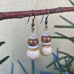 1960s Earrings Cream Stone