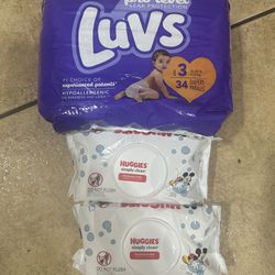 LUVS SIZE 3 Bundle!!!! Diapers And Two Packs Of Wipes. TWO Sets Available 