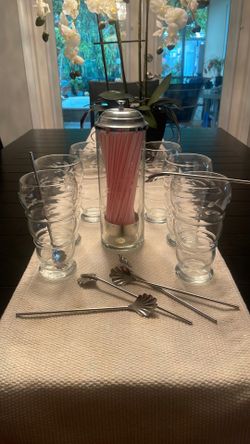 Princess house ice cream float crystal glasses with spoons and straw holder