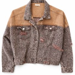 POL Leopard Print Distressed Denim Jacket – Croppe