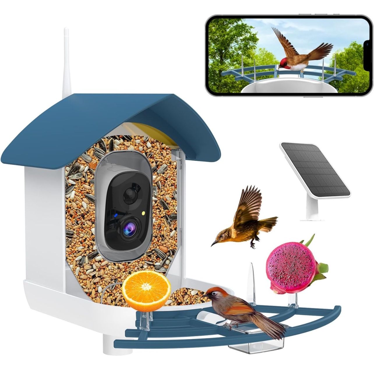 Bird Feeder with Camera,AI Identify Birds Species,Smart Birds Camera with Solar Powered,Auto Record 1080P Birds Video in Backyard,Instant Notification