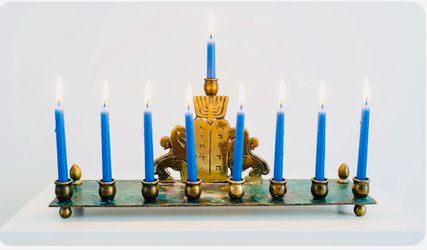 Vintage ‘50’s-Dayagi- Israel-Brass Hanukkah Menorah -lions of Judah & tablets
