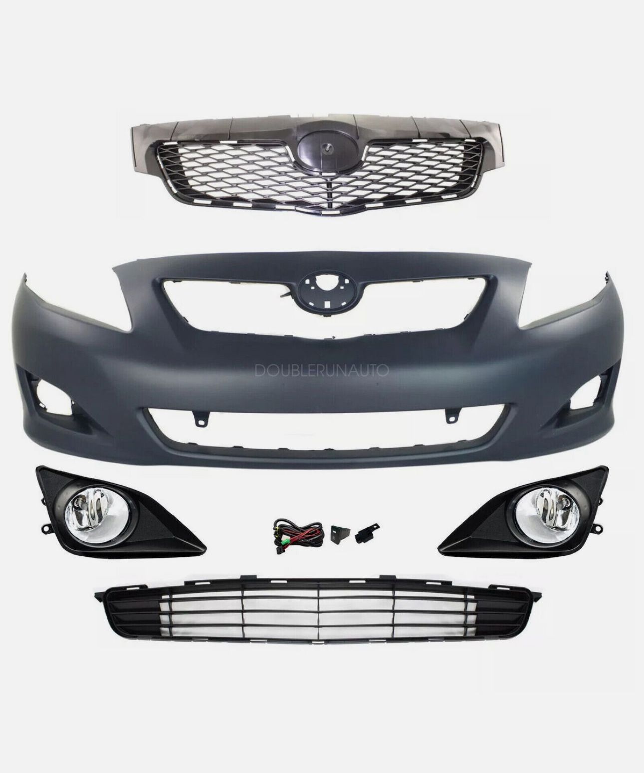 Fit For 2009-2010 Toyota Corolla Bumper Cover Upper/ Lower Grille+Fog Lights