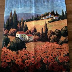 Vintage Wall Tapestry Featuring " Tuscan Poppies "by Parrosel Painting 33.5"×41"