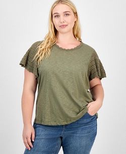 New T.E. by Tracy Evans knit short-sleeve top in olive green XL