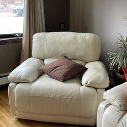 White Leather Reclining Sofa Set 
