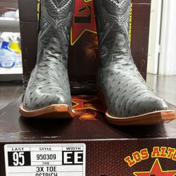 Size 10.5 Los Altos Grey Genuine All-Over Ostrich 3X Toe Cowboy Boots 950309