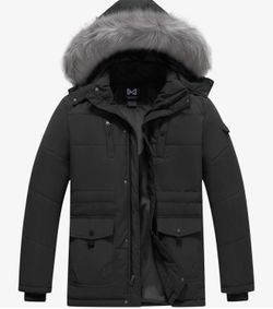Men Thick Quilted Hooded Winter Puffer Coat Windproof Water Resistant Down Alternative Jacket Slim Fit Casual Outerwear