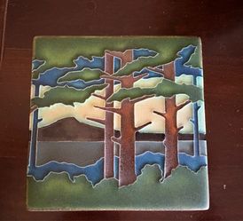 Beautiful Pine Landscape Handcrafted Ceramic Tile by Motawi Tileworks