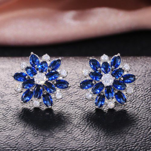 "Colorful Flower CZ Full Filled Romantic Stud Earrings For Women, HA4175

