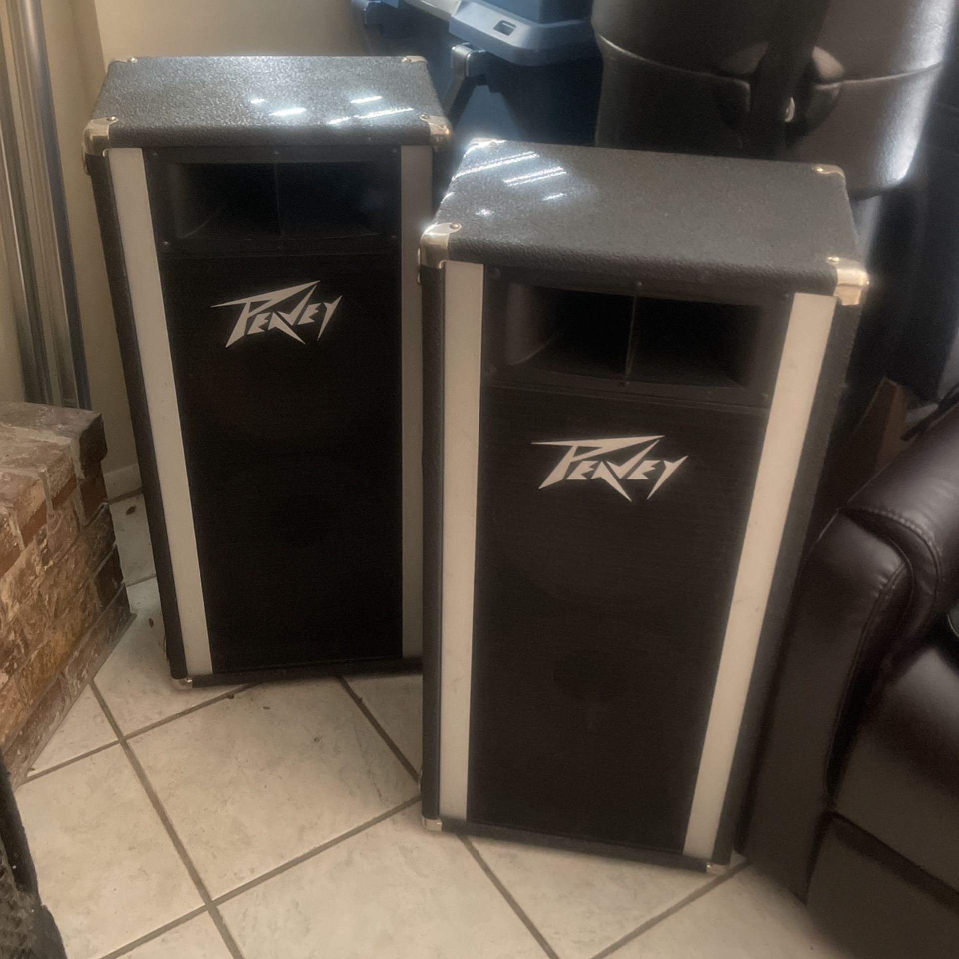 2 each - Peavey Speakers MODEL #121OHS with Accompanying 4 ft. Musika Brand  Speaker Stands