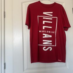 🔴 Villans Worldwide Red Graphic T-Shirt – Bold Streetwear Statement (Size L) 100% Cotton