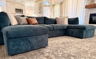 129” blue modular couch