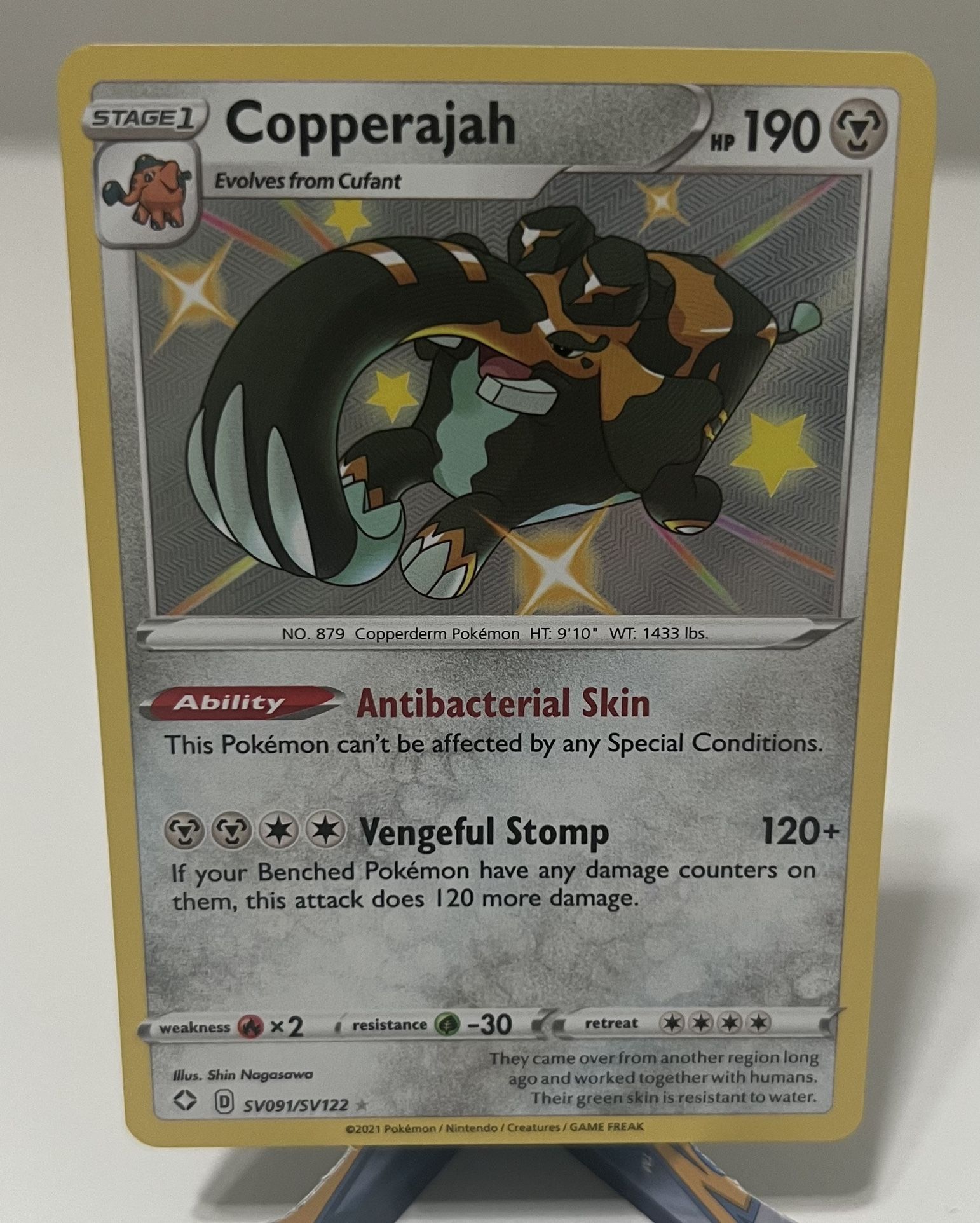 Pokemon Shining Fates Copperajah Shiny Rare Card # SV091/SV122