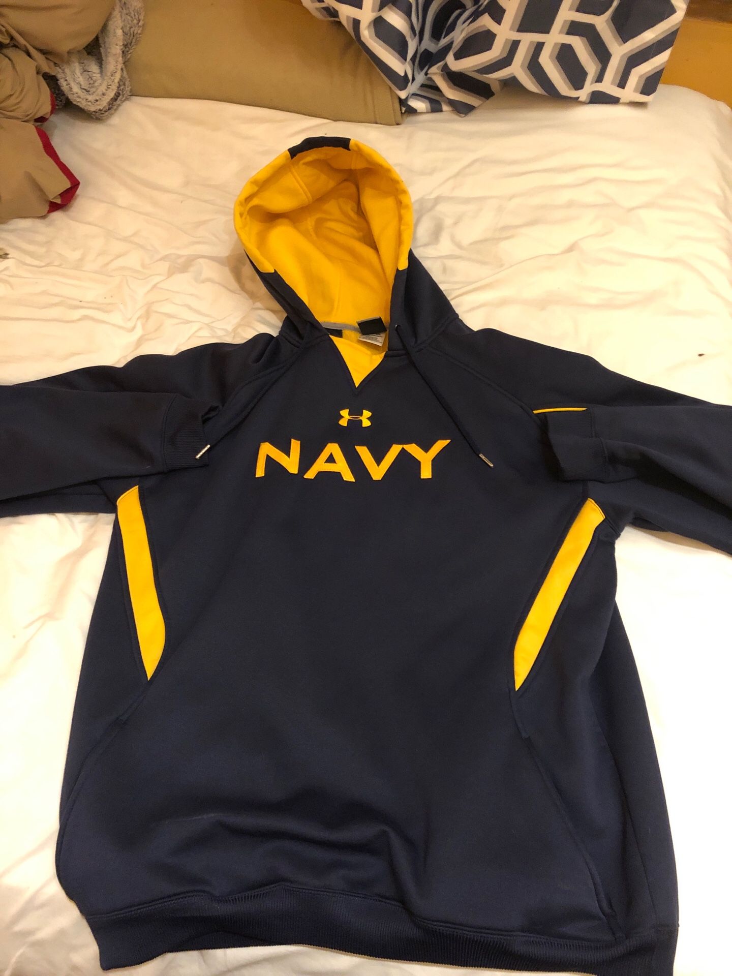 Yellow and Navy blue Under Armor hoodie