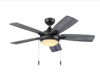 New ASSEMEBLED Harbor Breeze Audiss 44-in Matte Black with Reversible Color Espresso/Auburn Blades LED Ceiling Fan w/Light and Pull Chain Included