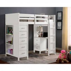 Twin Loft Bed With Storage and Desk