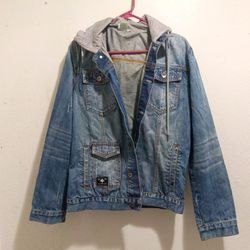 Men's jean jacket with hoodie