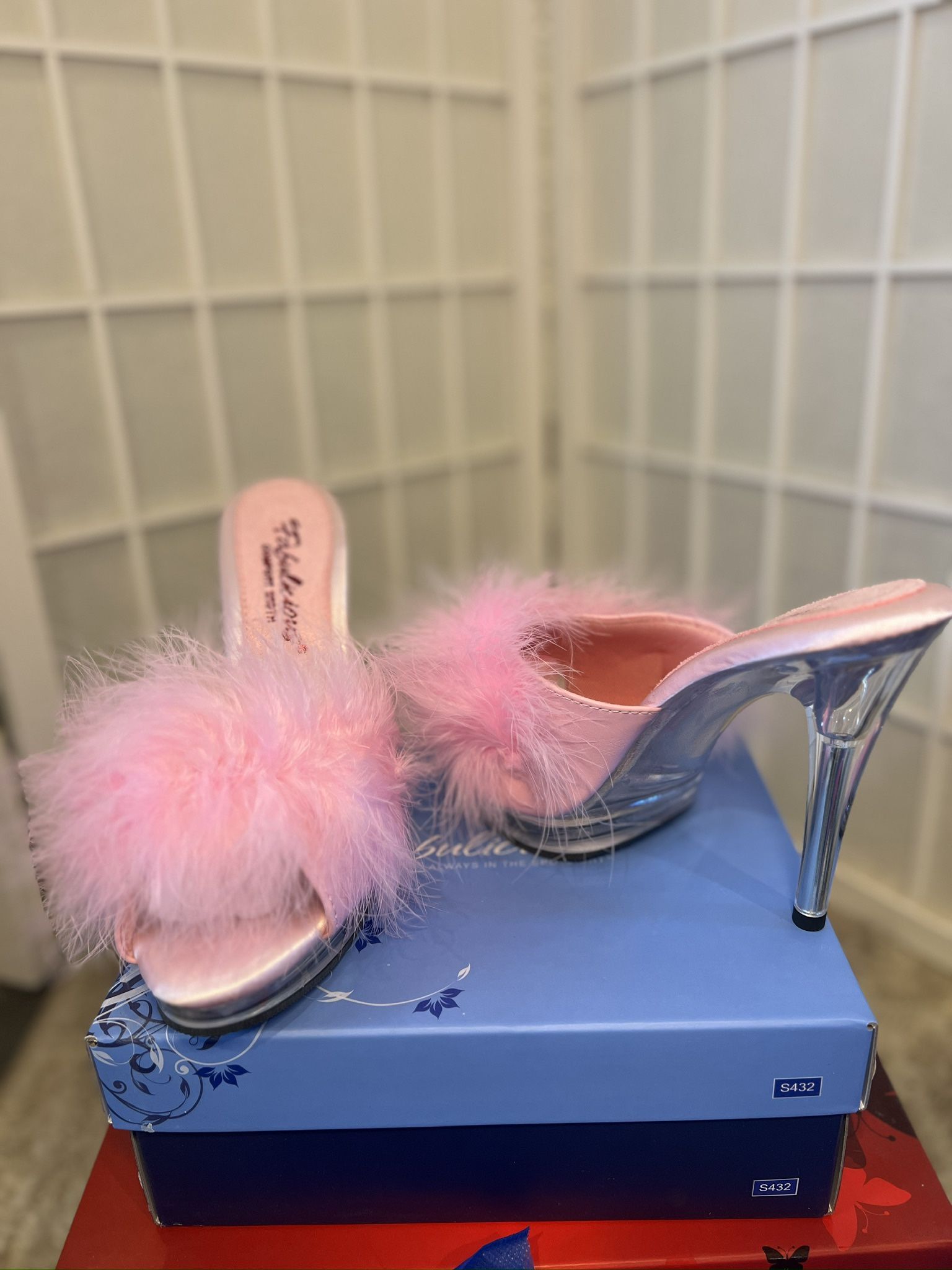 Pole Heels Pink And Fluffy Shoes