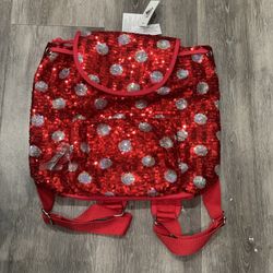 New Disney red/silver polka dot backpack