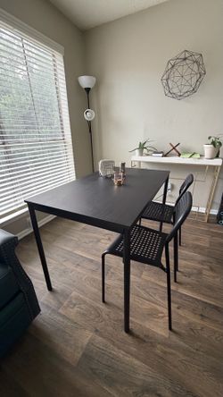 Modern Black Dining Table Set with 2 Chairs