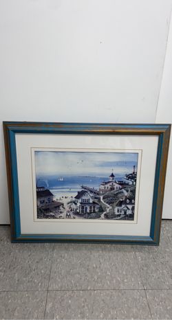 Seaside Village Town Sailboats Ocean by MA Vessey