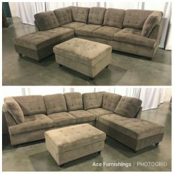 Brand New Brown Chenille Fabric Sectional With Storage Ottoman 