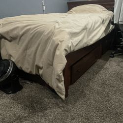 Wooden Twin Bed Frame with Drawers 