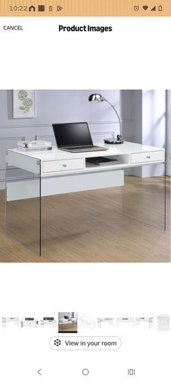 White Gloss Desk with Glass Legs