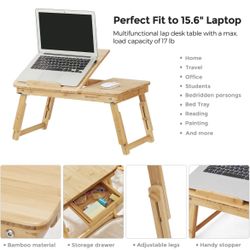Laptop Desk for Bed Sofa with Adjustable Tilting Top, Breakfast Serving Tray with Folding Legs